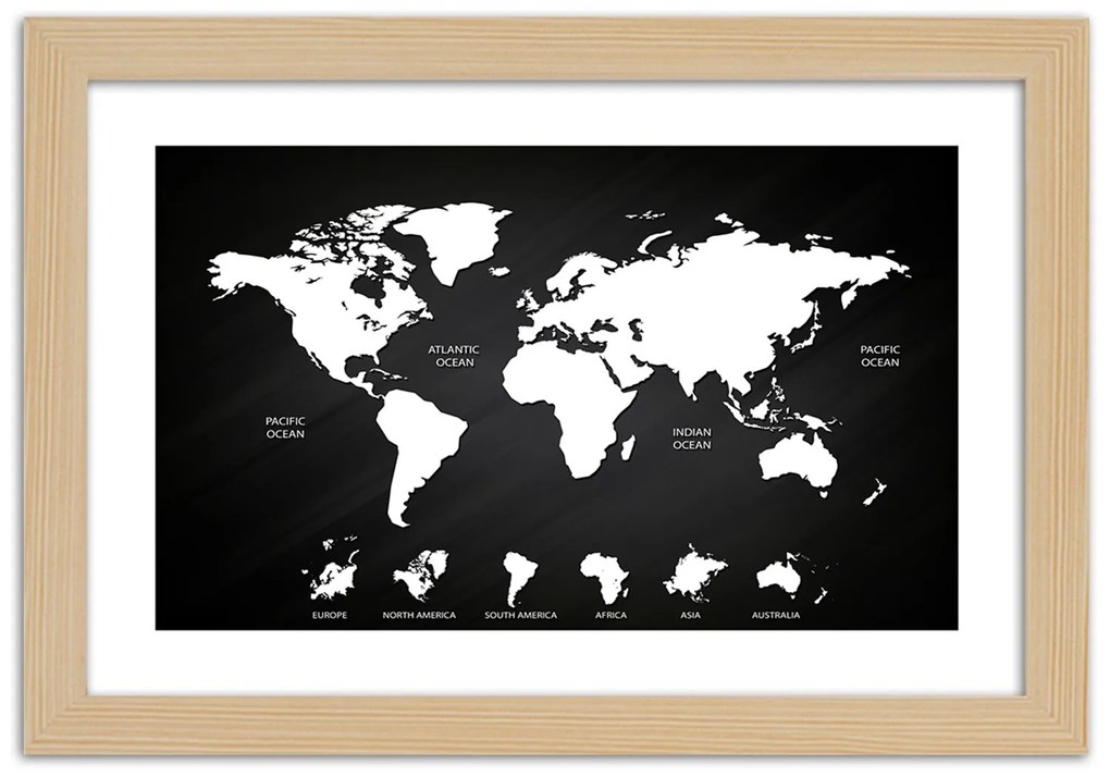 Gario Plagát Kontrastná mapa sveta a kontinentov Farba rámu: Bez rámu, Rozmery: 100 x 70 cm