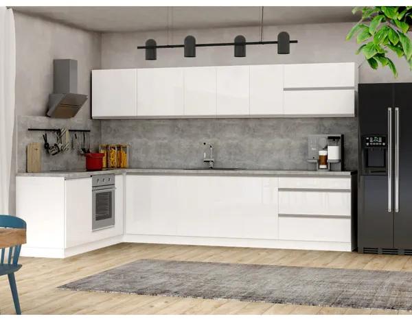 Rohová kuchyňa ľavý roh 323x203 cm (biela vysoký lesk/betón)