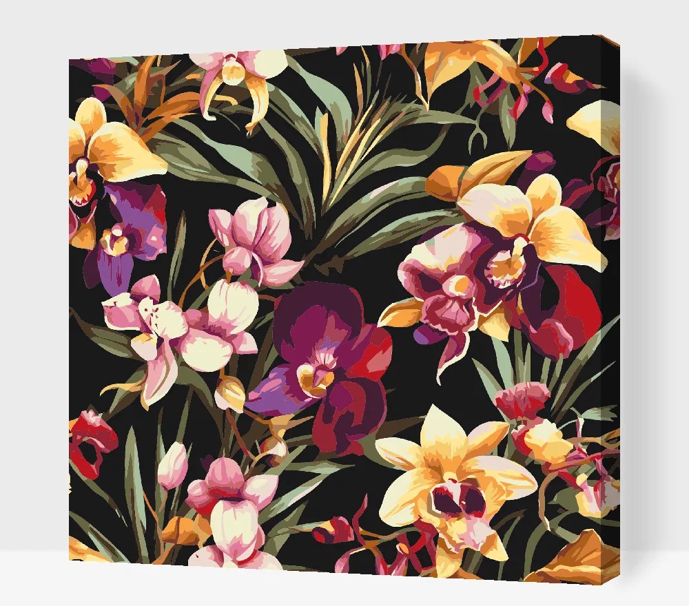 Gario Maľovanie podľa čísel Kvetinové pozadie orchidea Rozmery: 80 x 80 cm, Rámovanie: S vnútorným rámom