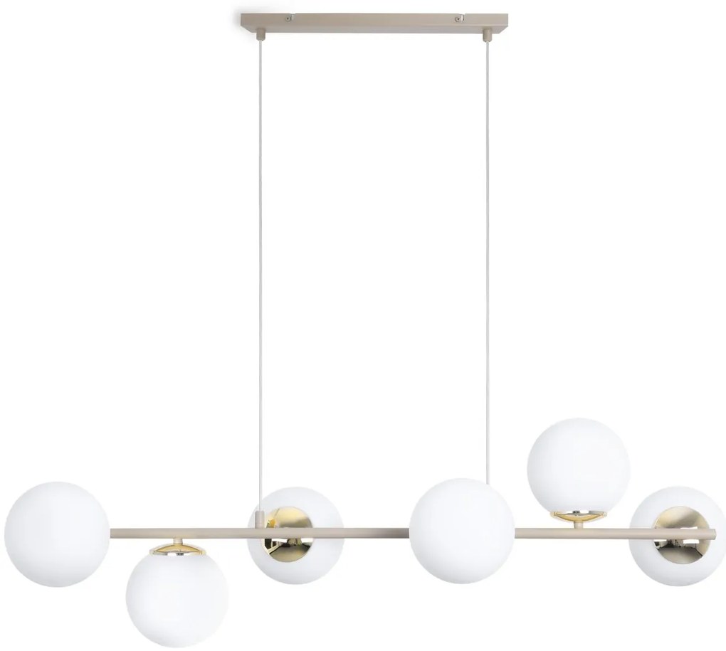 Závesné svietidlo Florence, 6x biele sklenené tienidlo, g/be