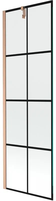 Mexen Next, 1-krídlová vaňová zástena 60 x 150 cm, 6mm číre sklo - čierny vzor, medená matná, 895-060-000-00-70-77