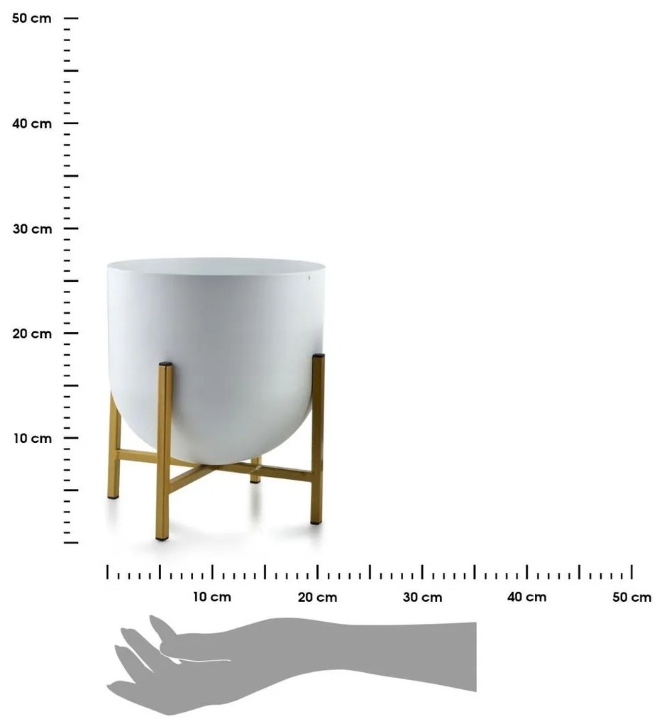 KOVOVÝ KVETINÁČ SO STOJANOM SWEN BOULE 26X22 CM BIELA/ZLATÁ