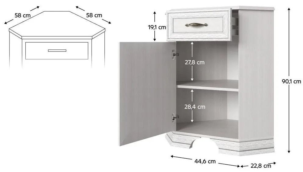 Tempo Kondela Rohová komoda, woodline krém, TIFFY 1D1S