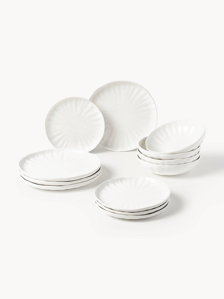 Súprava riadu's reliéfom z porcelánu Sali, 4 osoby (12 dielov)