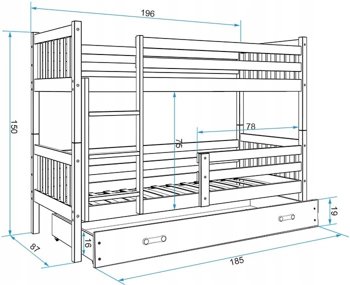 Interbeds Poschodová posteľ Carino so zásuvkou 190x80 hnedo modrá