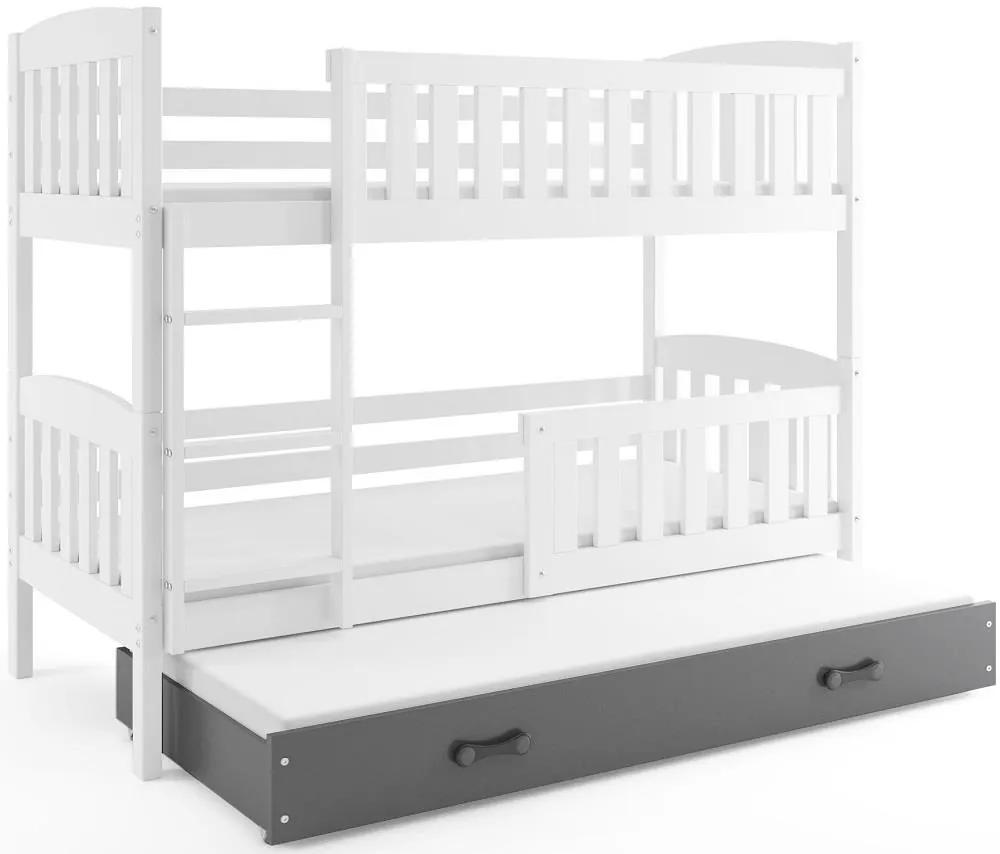 Poschodová posteľ s prístelkou KUBO 3 - 200x90cm Biela - Grafitová