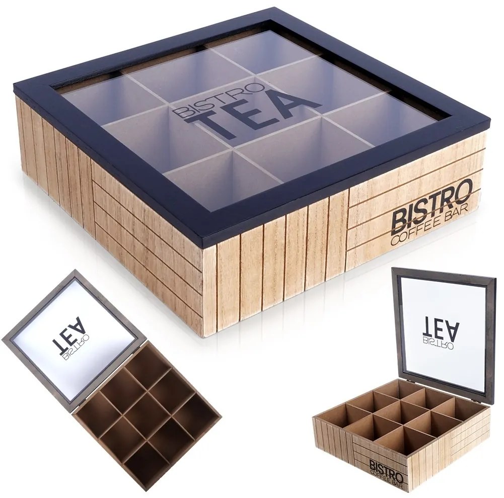 Orion Krabička na čaj, čajový organizér s 9 priehradkami, drevo BISTRO