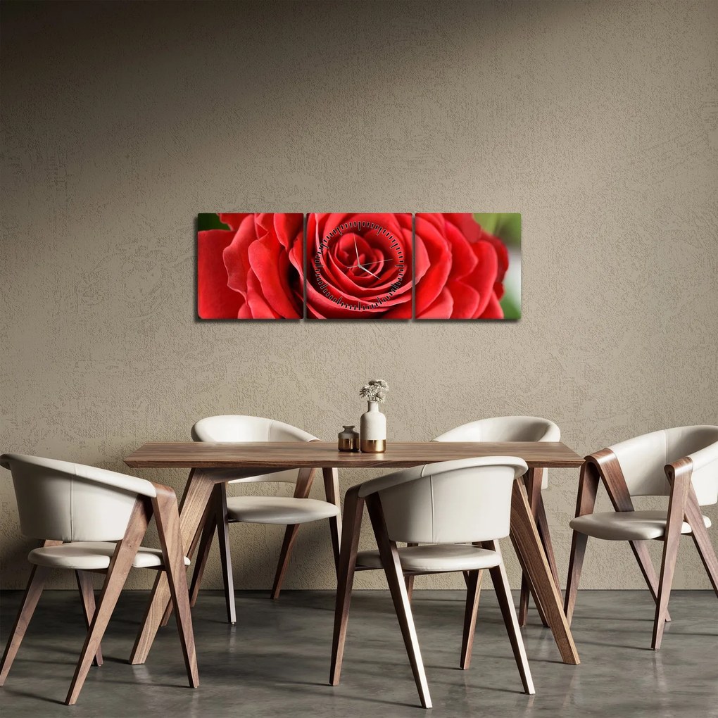 Obraz kvetu ruže (s hodinami) (90x30 cm)