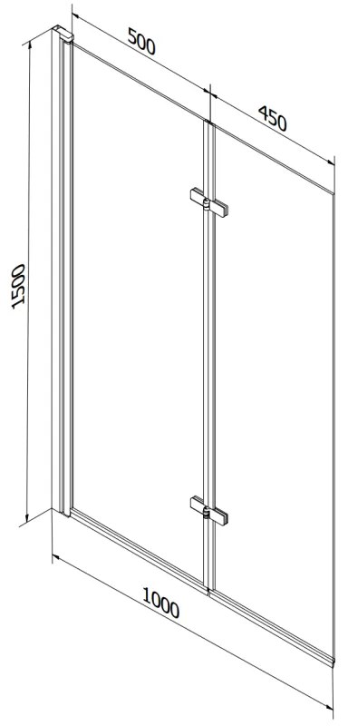 Mexen Castor, 2-krídlová vaňová zástena 100 x 150 cm, 6 mm číre sklo, čierny profil, 892-100-002-70-00