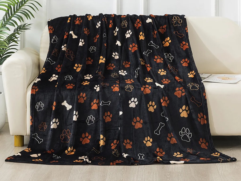 XPOSE® Mikroplyšová deka LABKY - čierna 200 x 220 cm