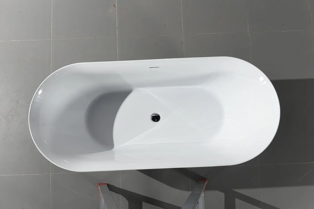 Erga Kaia, voľne stojaca vaňa 160x75 cm + odtoková zátka, biela lesklá, ERG-Kaia-160075-WH-WH