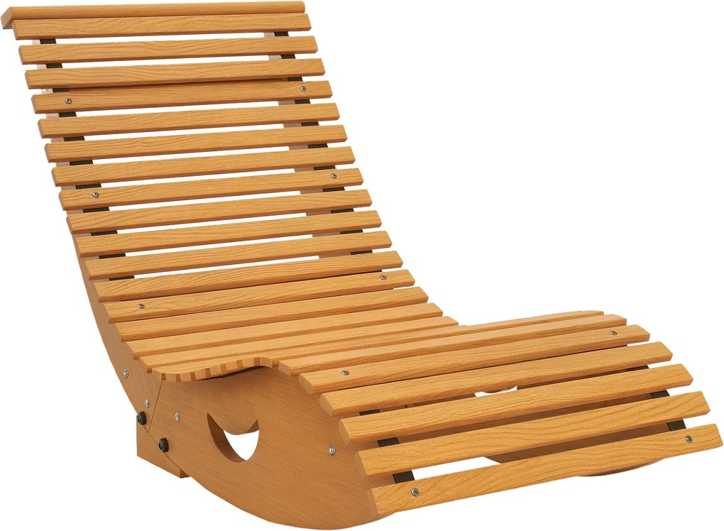 Houpací stolička Outsunny, drevený houpací lehátko, záhradné lehátko, ergonomická houpacia stolička s tvarom S, ochrana proti prevráteniu, nosnosť do