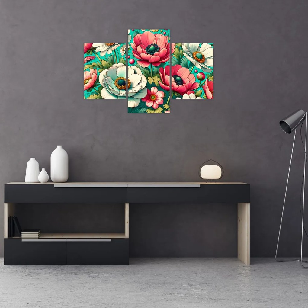 Obraz - Kvety na modrom pozadí (90x60 cm)
