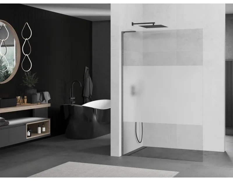 Mexen Kioto L, sprchová zástena Walk-In 70 x 200 cm, 8mm číre sklo-námraza, grafitový profil, 800-070-103-66-35