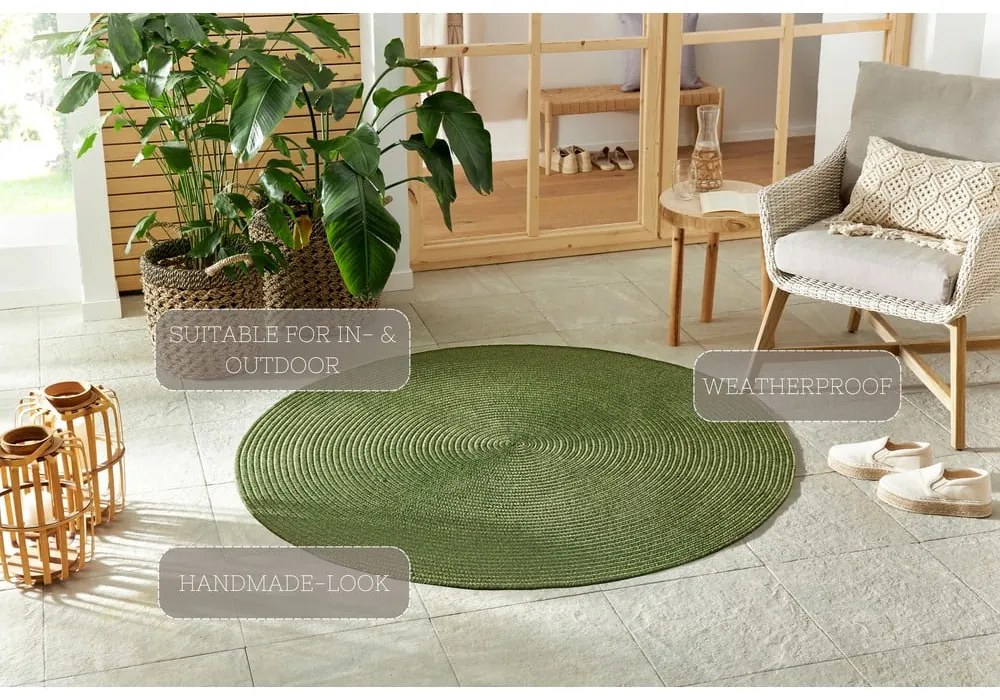 Zelený okrúhly vonkajší koberec ø 150 cm - NORTHRUGS