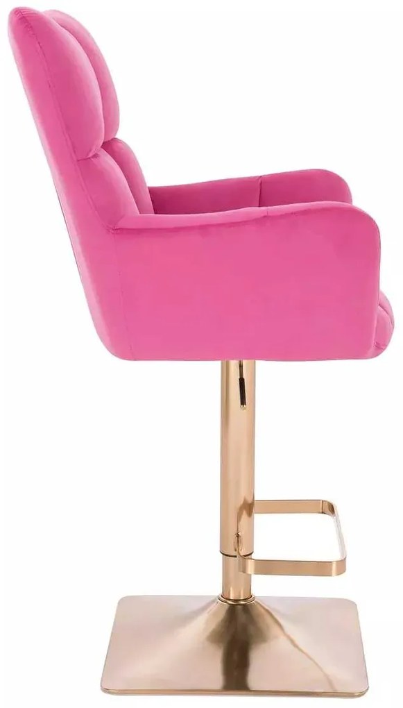 LuxuryForm DESIGN Barové kreslo AURORA VELUR na zlatej hranatej podstave - tmavo ružové