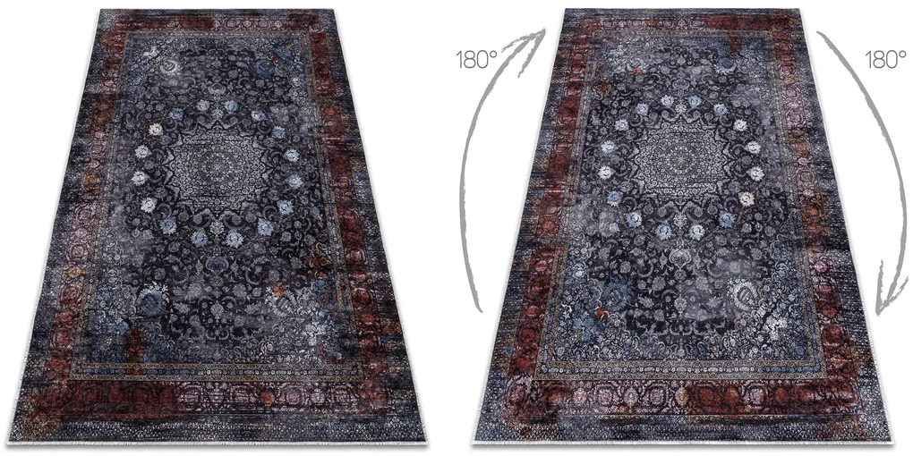 Koberec MIRO 51600.810 Rozeta s rámom, protišmykový, prateľný, hrdzavo-modrá