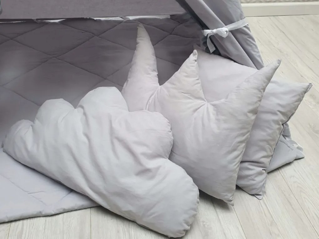 Detský teepee stan na hranie s podložkou a vankúšikmi ŠEDÝ