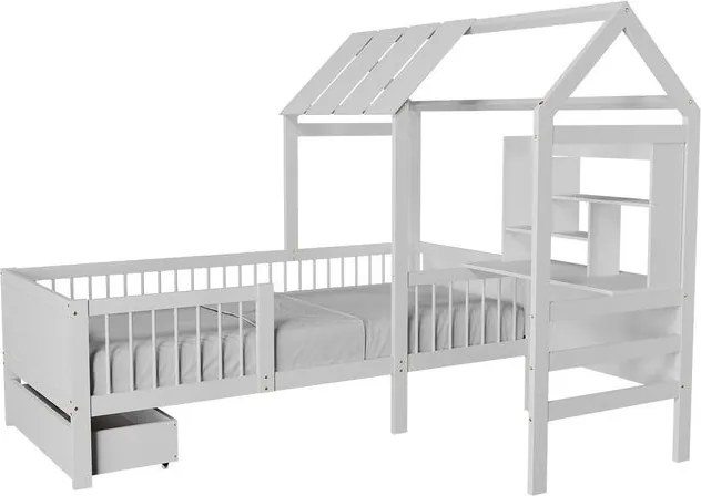 Biela detská posteľ domček s úložným priestorom a stolom