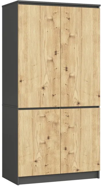 Skriňa S 90 4D CLP grafitová / sivá / dub artisan