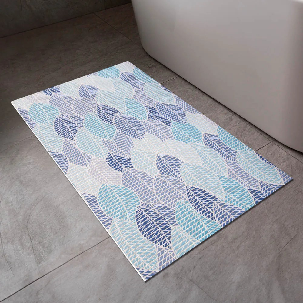 Kúpeľňová penová rohož / predložka PRO-008 Modré listy - metráž šírka 65 cm