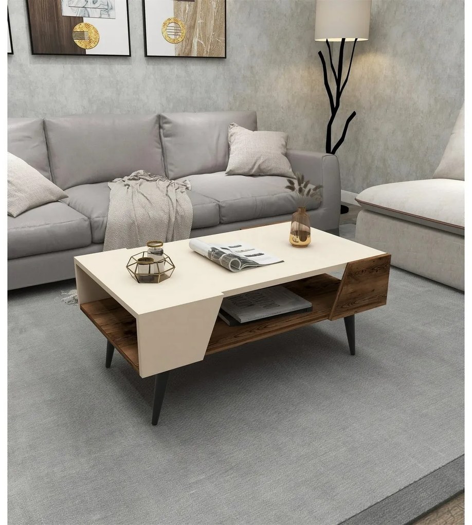 Konferenčný stolík Aren Beige and Light Walnut