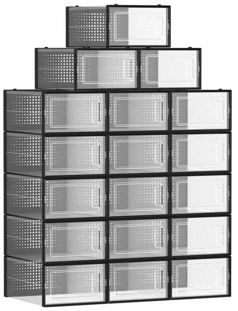 Úložný box Bill, sada 18ks, 23x14x33 cm, čierna