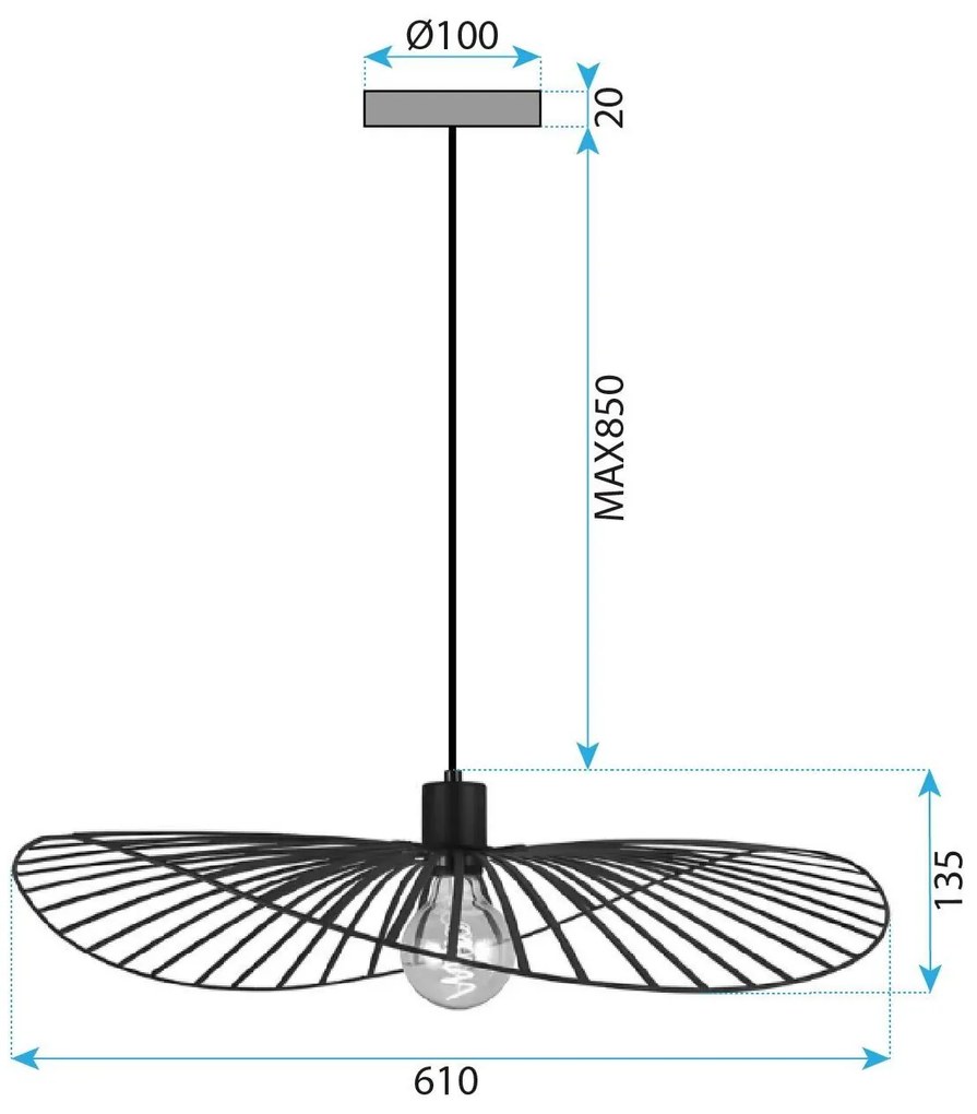 Toolight Toolight, závesné svietidlo 61cm, 1xE27, APP1841-1CP, čierna matná, OSW-07062