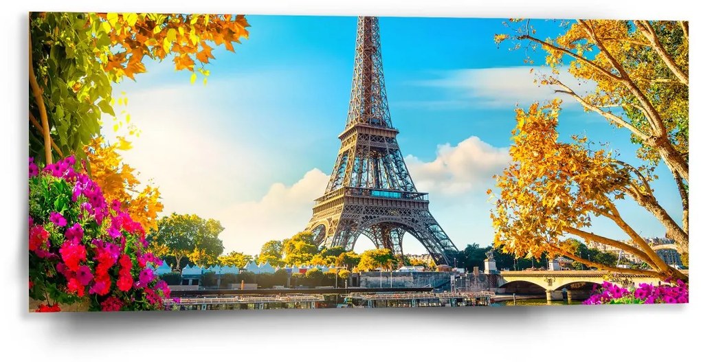 Sablio Obraz Paríž Eiffelova veža Flowers - 110x50 cm