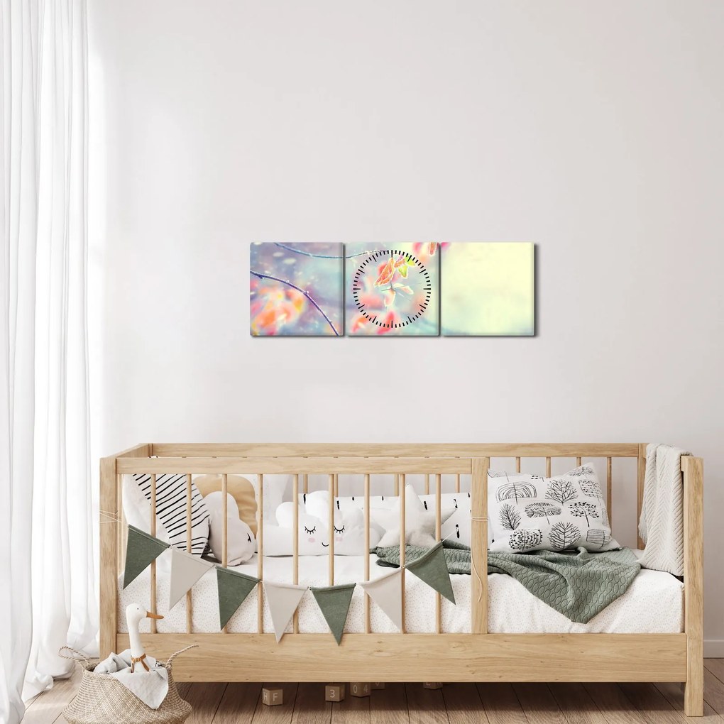 Obraz - Lístky v ľade (s hodinami) (90x30 cm)