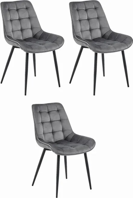 Set troch jedálenských stoličiek BERA zamatové tmavosivé / čierne nohy (3ks)