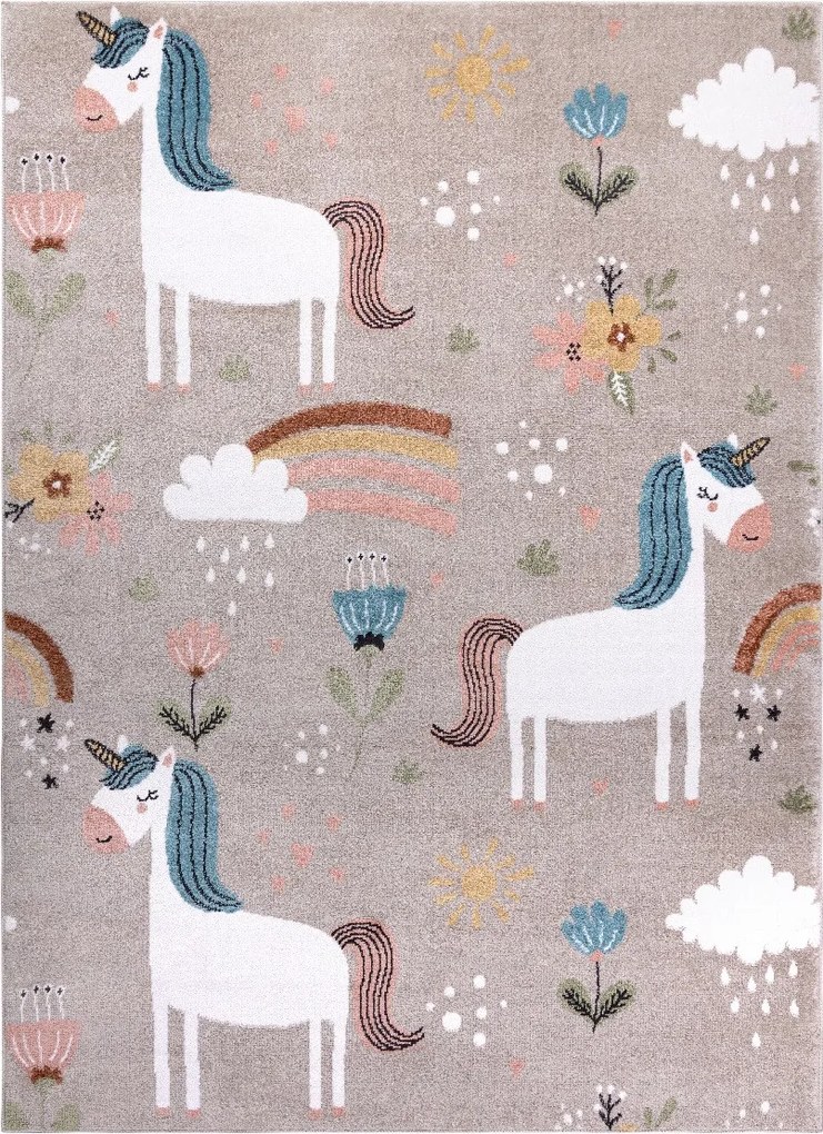 AKCIA: 240x330 cm Detský kusový koberec Fun Unicorn with rainbow beige, béžová, detská izba, Dywany Łuszczów