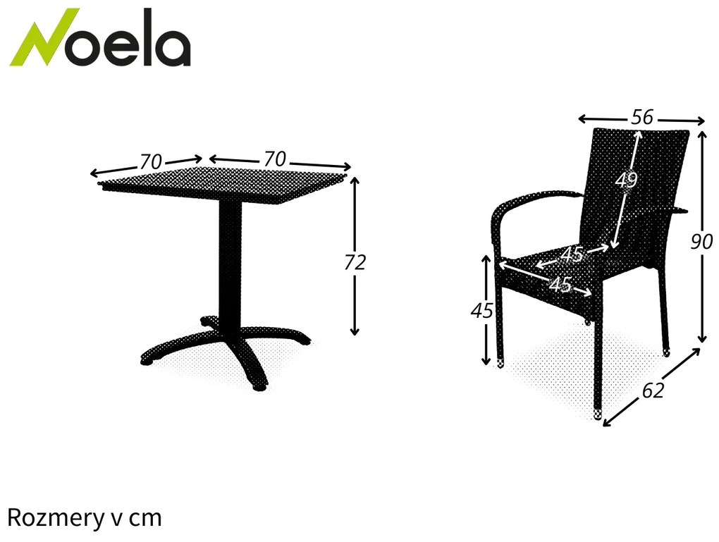 Noela Balkónový set Ristorante + 2x ratanová stolička Paris