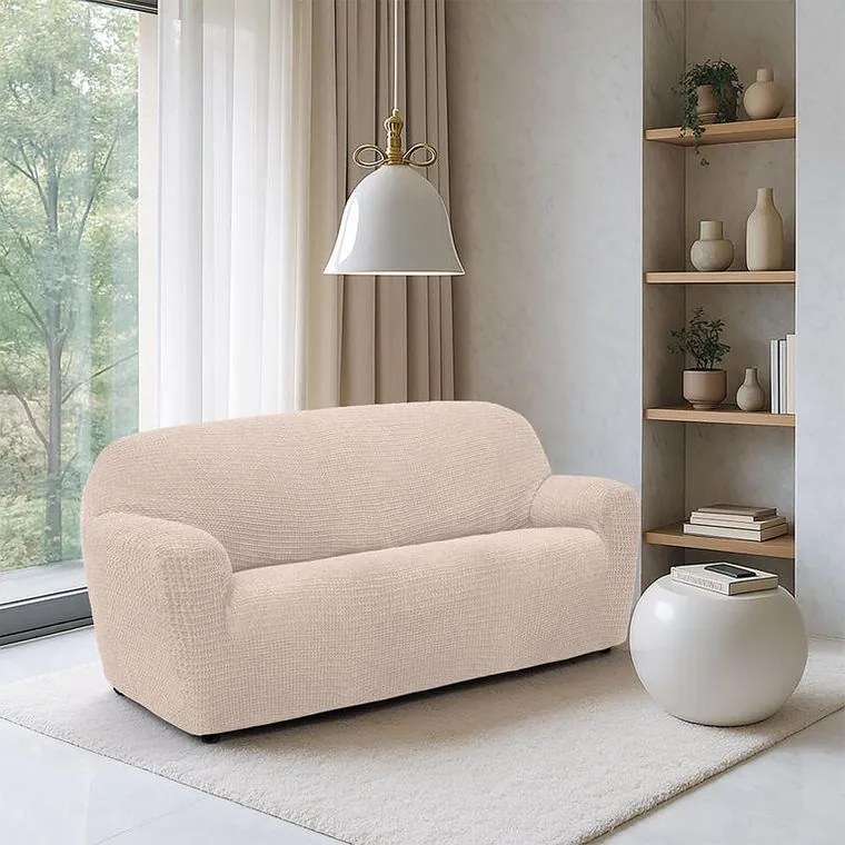 Super strečové poťahy RUBINIA smotanová dvojkreslo (š. 140 - 180 cm)