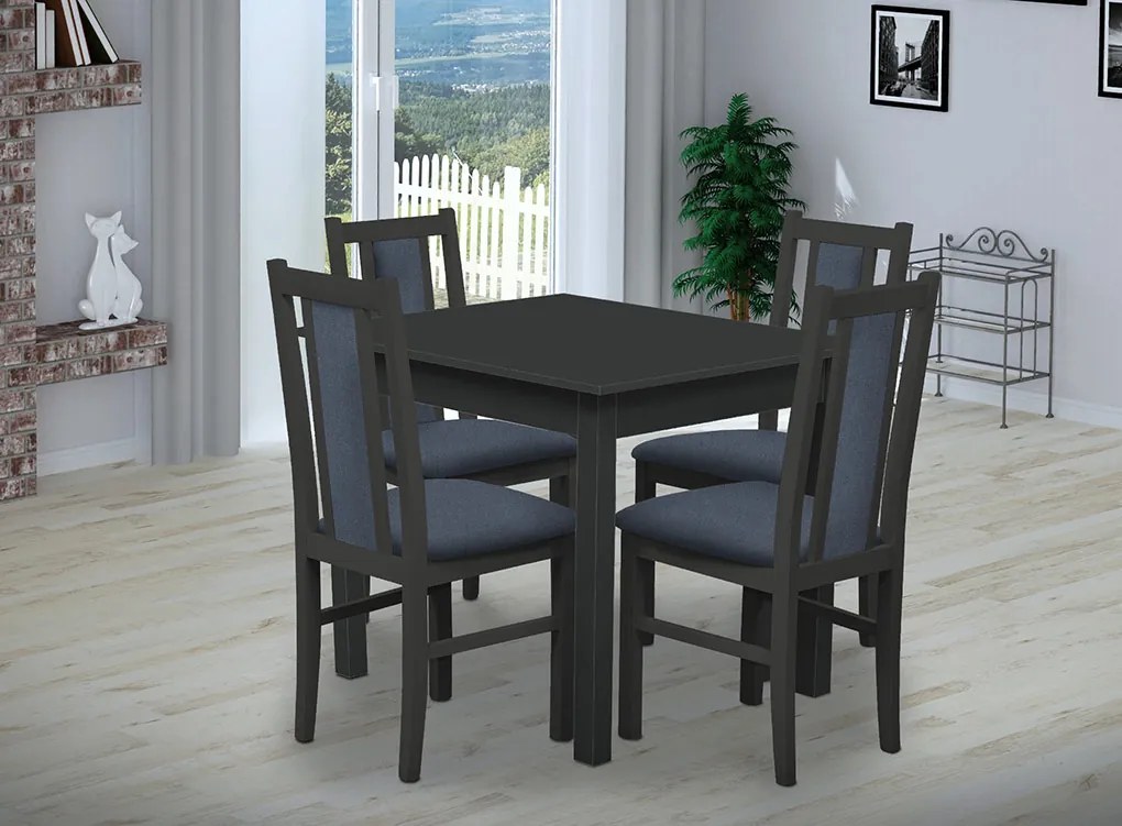 Nabytekmorava Jedálenský set Brooklyn pre 4 osoby, stôl 90x90 cm farba lamina: biela/dub sonoma, čalúnenie vo farbe: Kohútia stopa čiernobiela