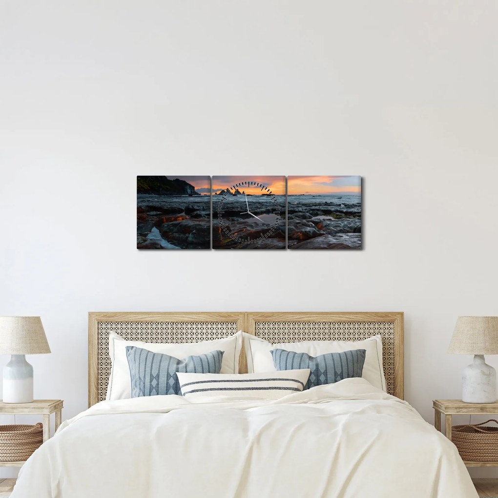 Obraz - krajina na Novom Zélande (s hodinami) (90x30 cm)