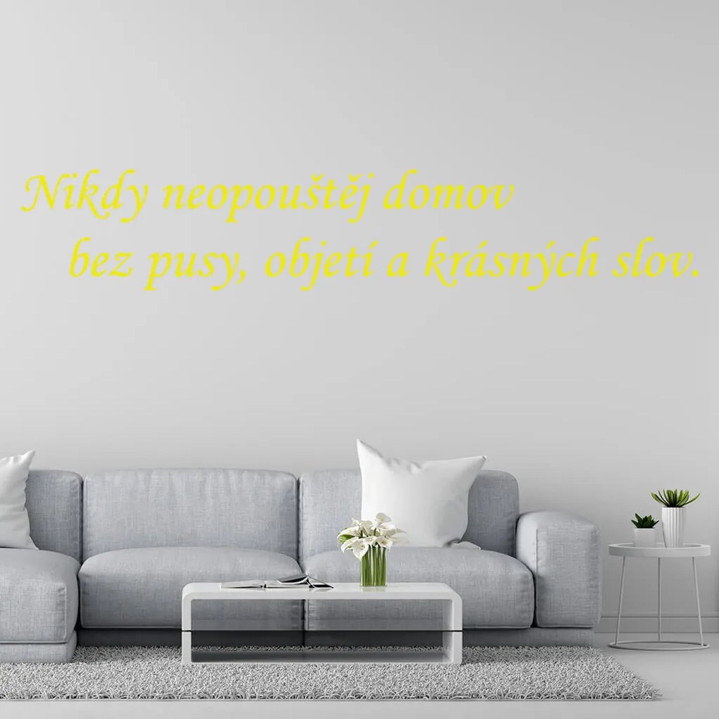 Veselá Stena Samolepka Nikdy neopúšťaj domov bez pusy, objatia a krásnych slov Farba: béžová, Veľkosť: 80 x 18 cm