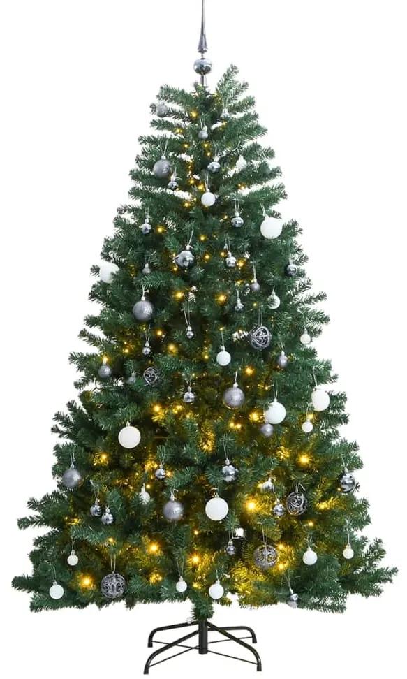 Umelý výklopný vianočný stromček 300 LED a sada gúľ 180 cm 3210437