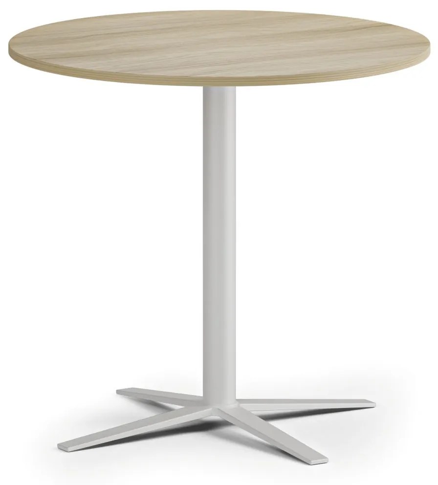 Konferenčný stolík AURA, priemer 80 cm, biela podnož, dub prírodný