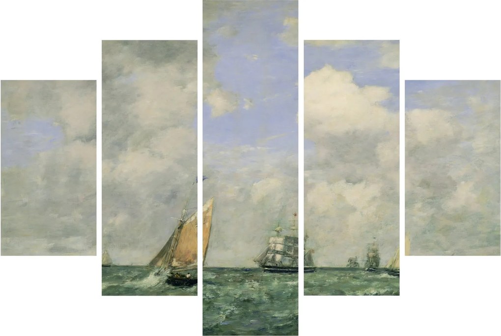 Obraz - Eugène Boudin, Ships and Sailing Boats Leaving Le Havre, reprodukcia (150x105 cm)