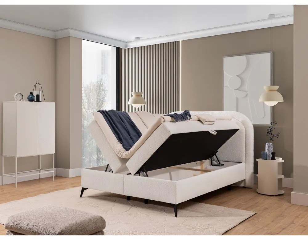 Biela boxspring posteľ s úložným priestorom 180x200 cm Ornes – Ropez