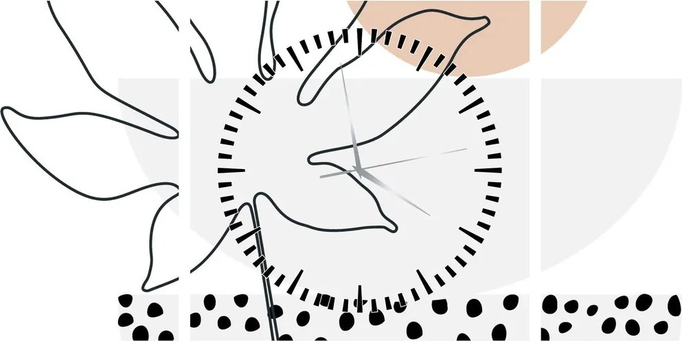 Obraz - Line art kvety N⁰3 (s hodinami) (90x30 cm)