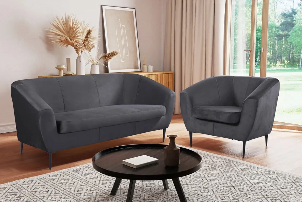 Trojmiestna pohovka Olivio, tmavo šedá zamatová látka