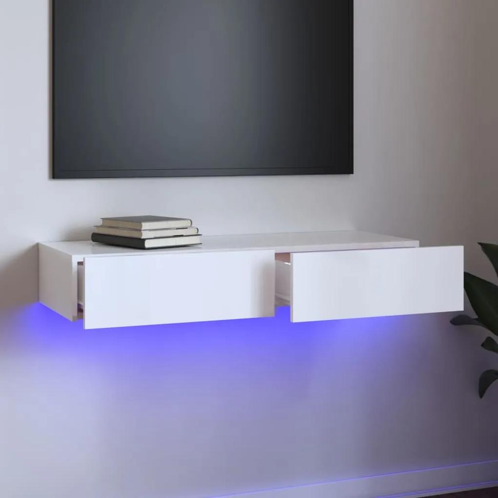TV skrinka s LED svetlami lesklá biela 90x35x15,5 cm 832878