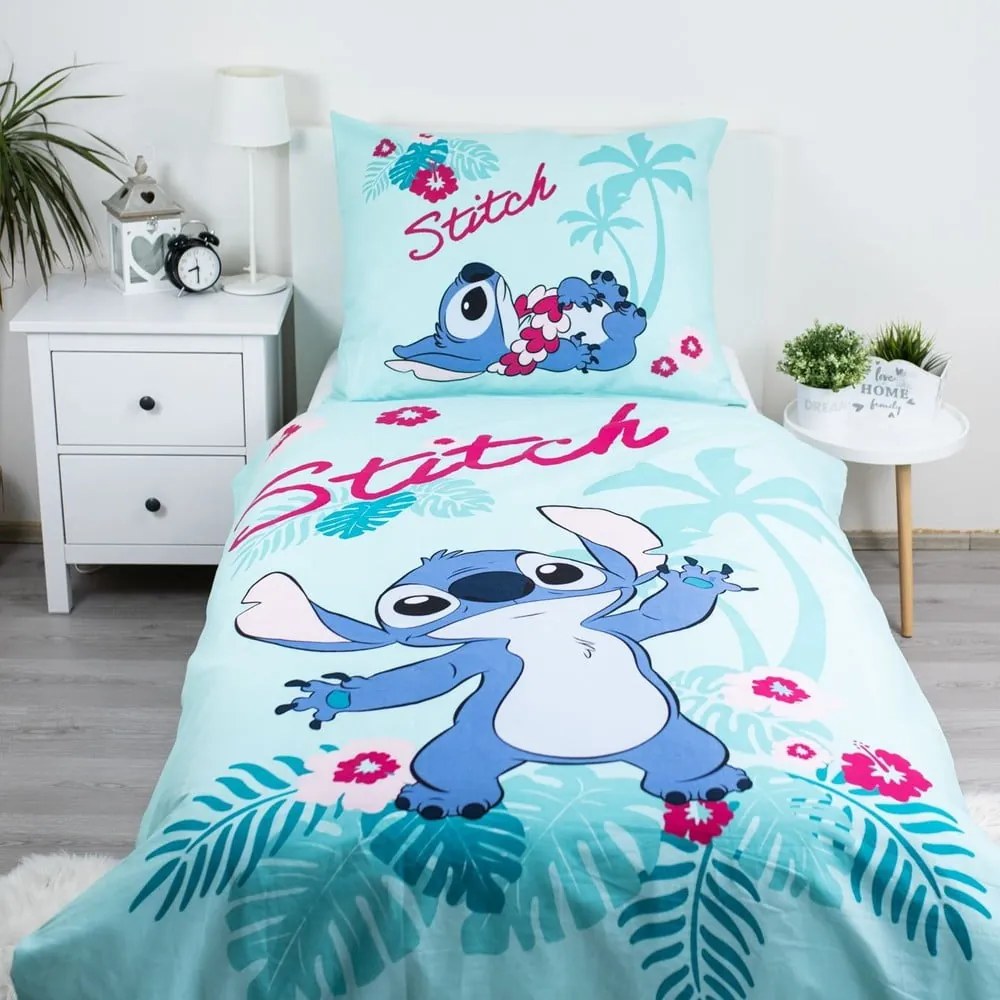 Modrá bavlnená detská obliečka na jednolôžko 140x200 cm Lilo a Stitch "Hawaii" – Jerry Fabrics