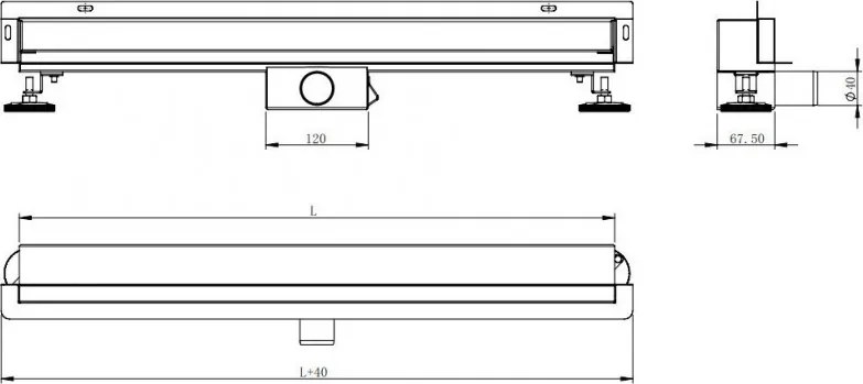 Mexen Flat nerezový sprchový žľab na stenu 120 cm vzor WALL, čierny, 1730120