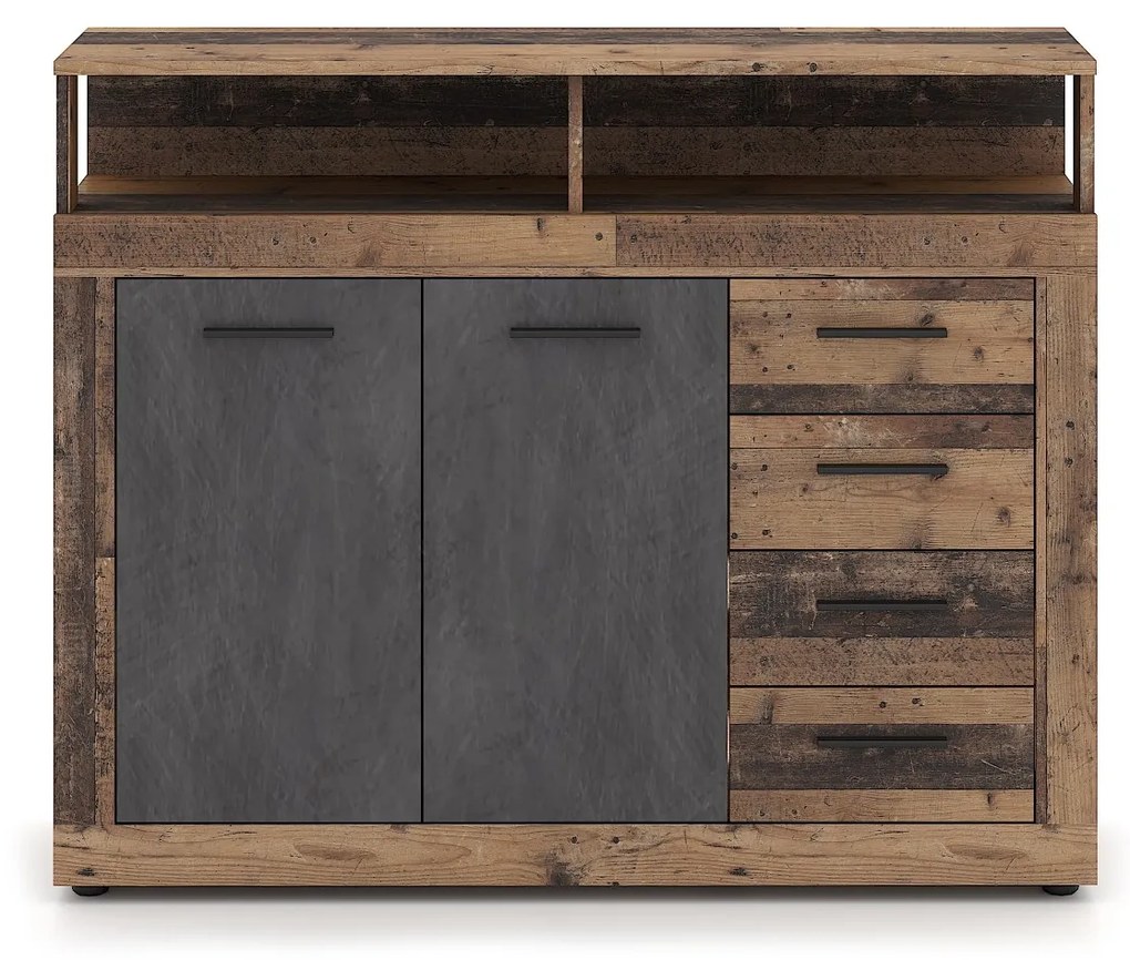 Komoda Luna 119 cm dub Matera tmavý/šedá