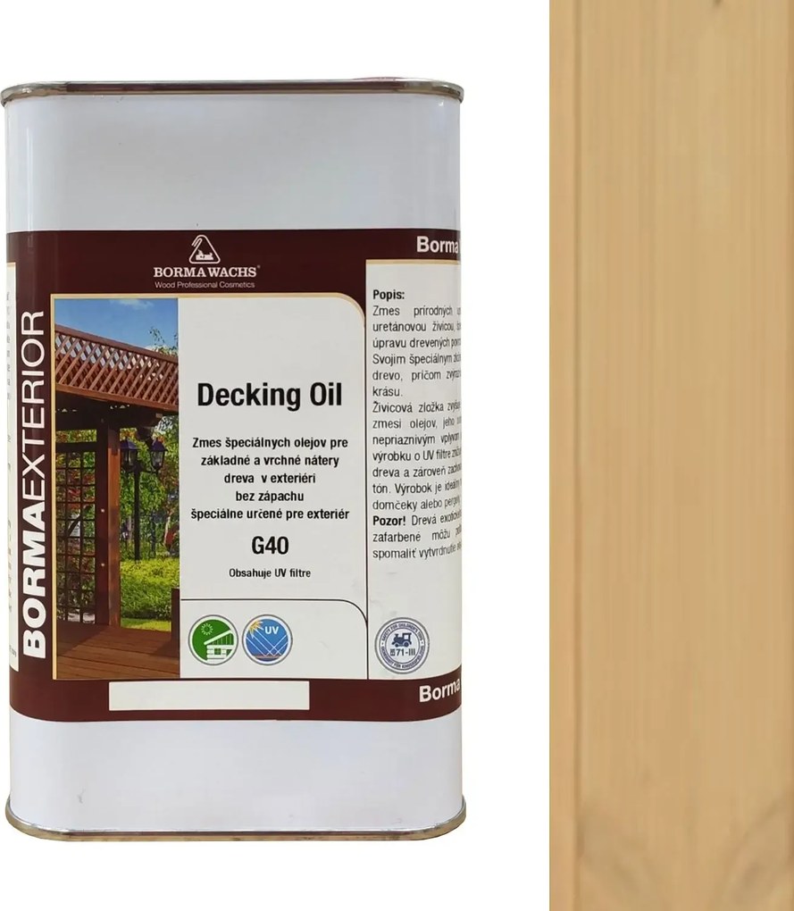 Olej na drevo v exteriéri Borma Wachs Decking Oil, Jaseň 1 l