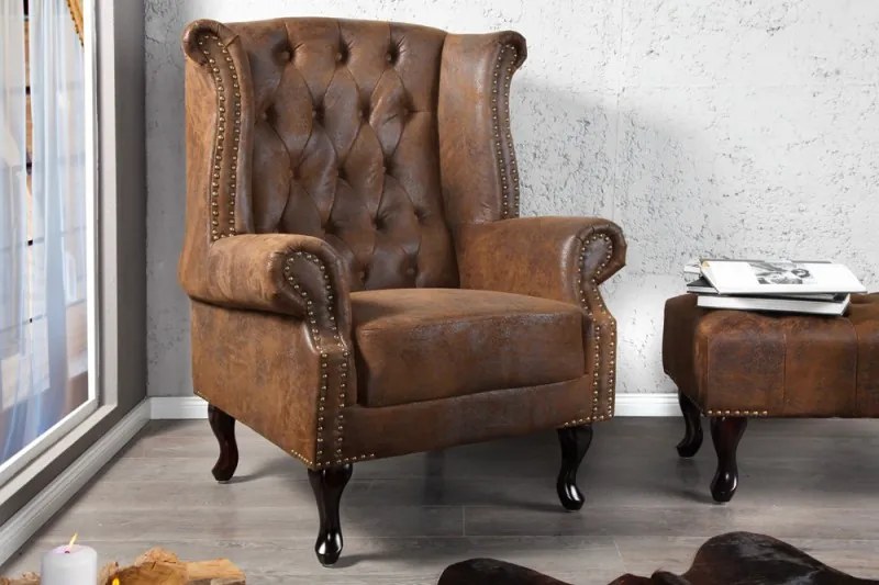 Luxusné kreslo Chesterfield hnedý starožitný vzhľad