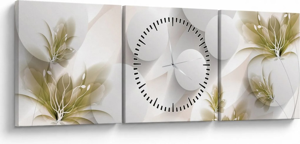 Obraz - 3D kruhy s kvetinami (s hodinami) (90x30 cm)